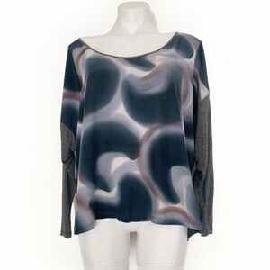 GRAHAM & SPENCER 100% SILK blouse TOP SMALL brown black abstract long sleeves